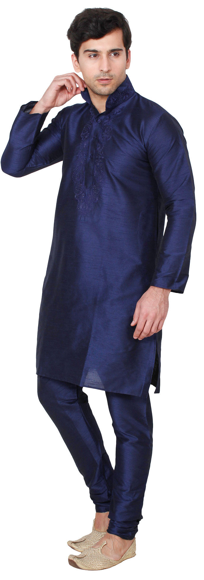 Elegant Silk Embroidered Men's Kurta Pajama - Traditional Indian Attire (Blue)