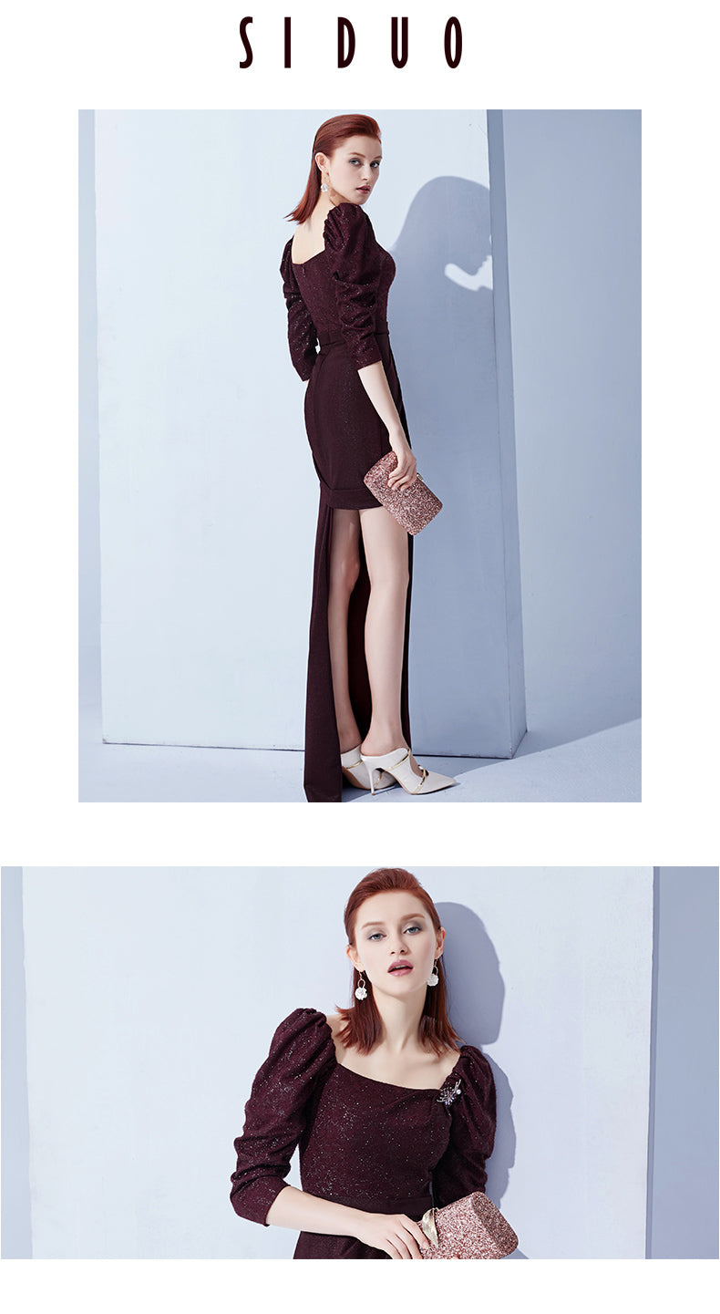 Elegant Vintage Wine Red Slit Evening Dress with Customizable Options