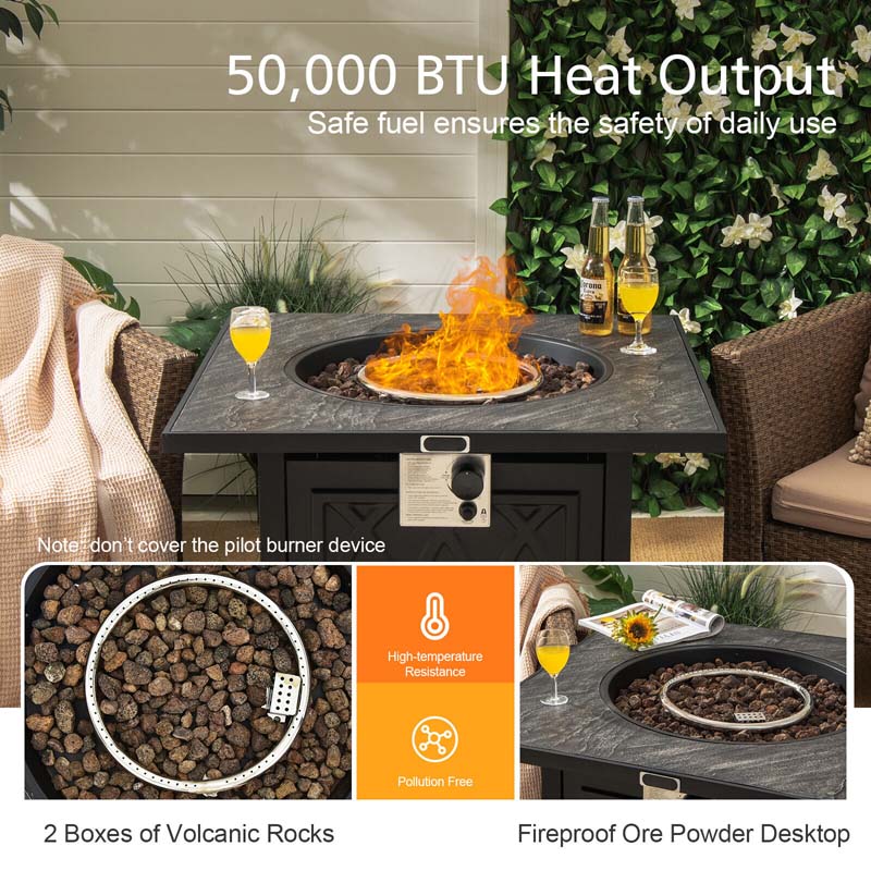 32" Outdoor Propane Fire Pit Table with 50,000 BTU, Lava Rocks & Waterproof Cover