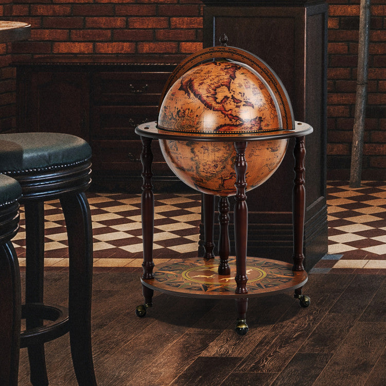 Vintage Globe Wine Bar Stand with Wheels