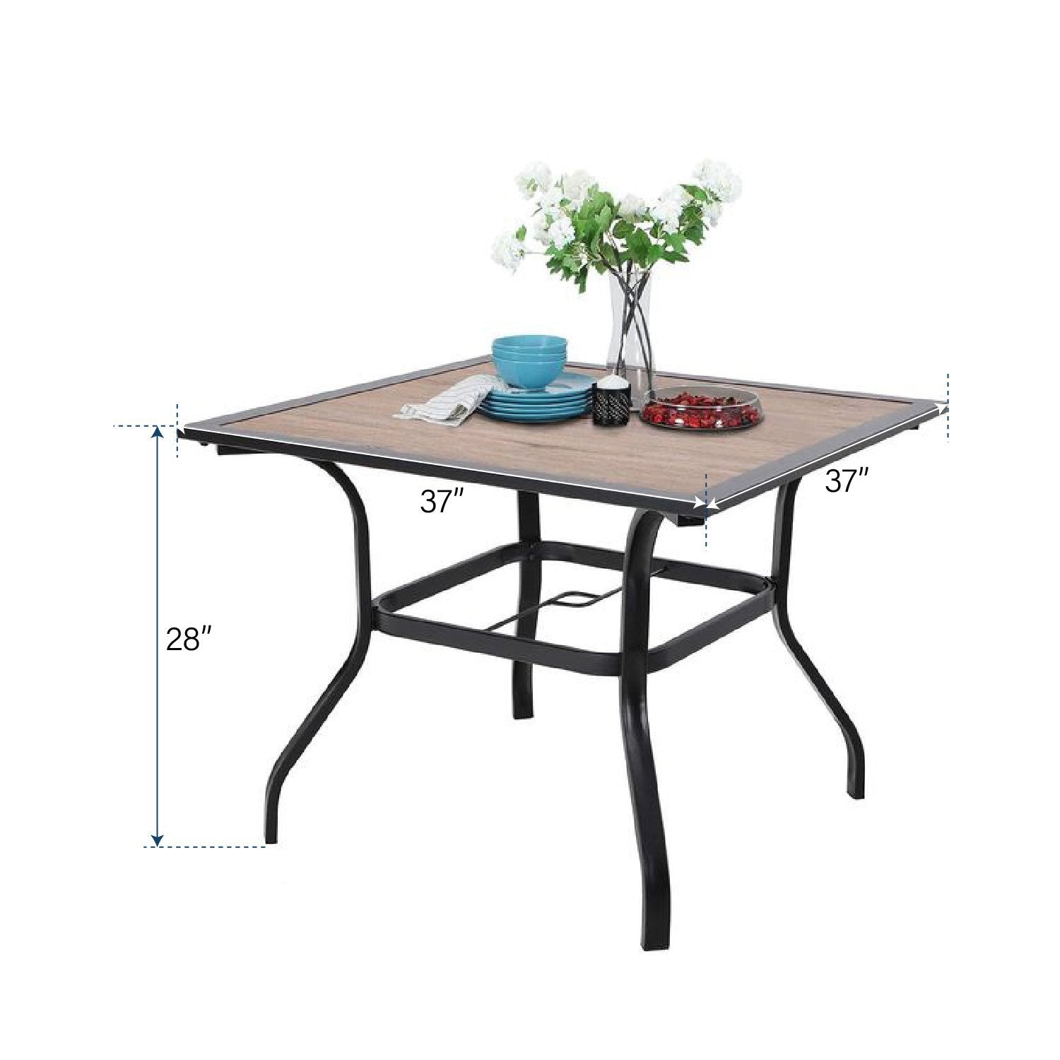 PHI VILLA 5-Piece Outdoor Dining Set with Durable Rattan Chairs and Steel Table