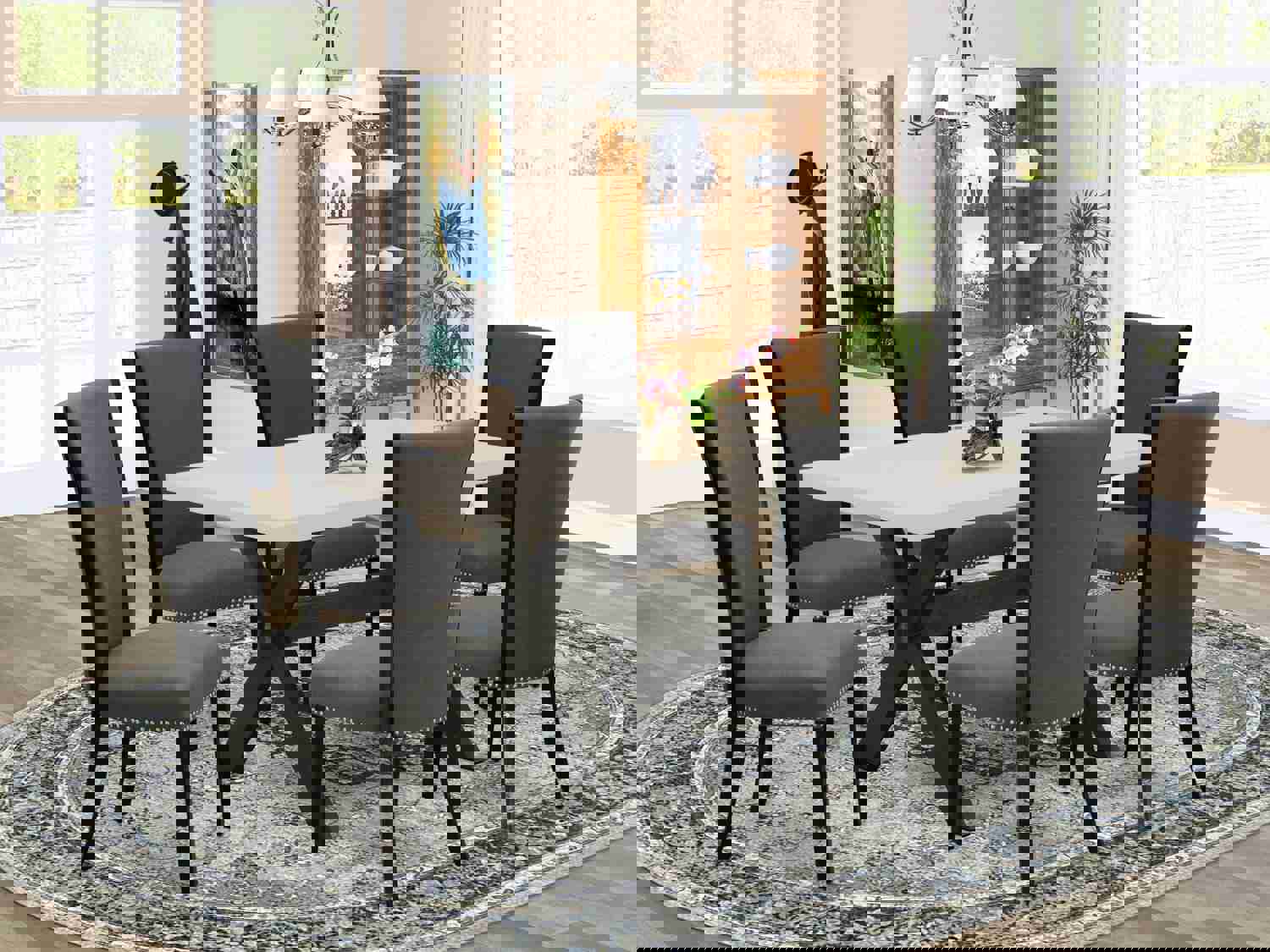 Elegant 7-Piece Modern Dining Set with Rectangular Table and 6 Chairs