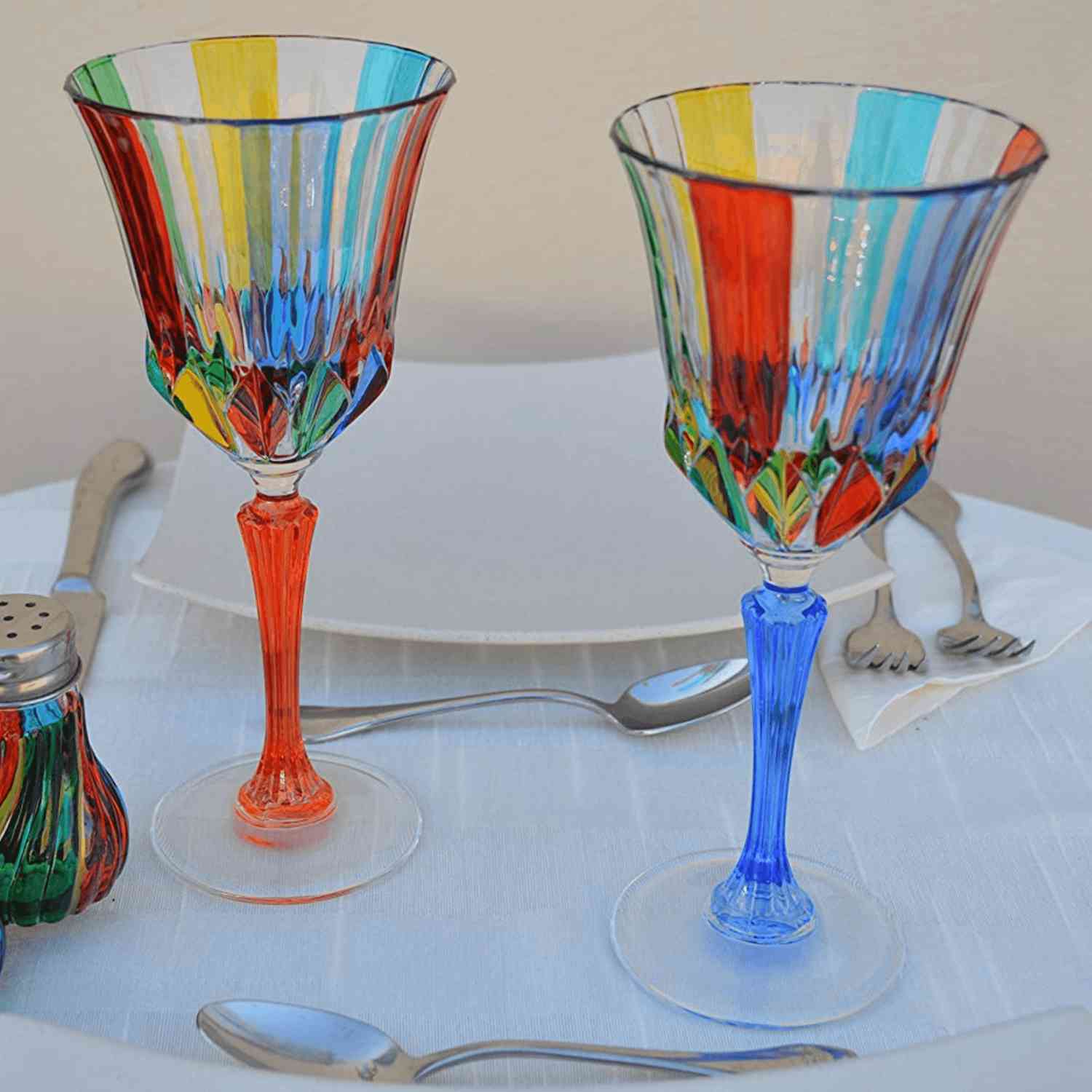 Hand-Painted Italian Crystal Swatch Wine Glasses Set