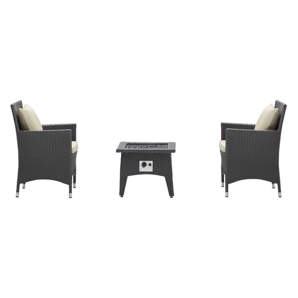 Modway Convene 3 Piece Outdoor Patio Set with Fire Pit