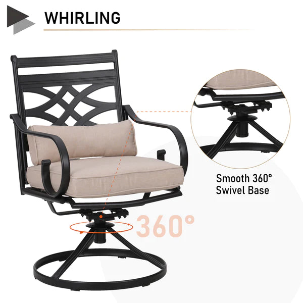 PHI VILLA 6-Piece Outdoor Dining Set with 10ft Umbrella, Steel Square Table, Swivel Chairs