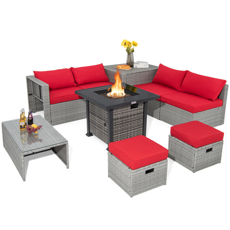 9-Piece Outdoor Patio Furniture Set with Fire Pit