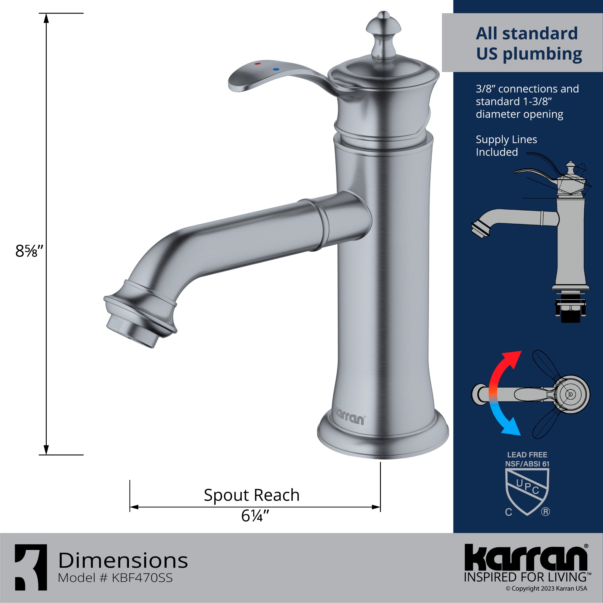 Karran Vineyard 1.2 GPM Single Lever Handle Lead-free Brass ADA Bathroom Faucet, KBF470SS