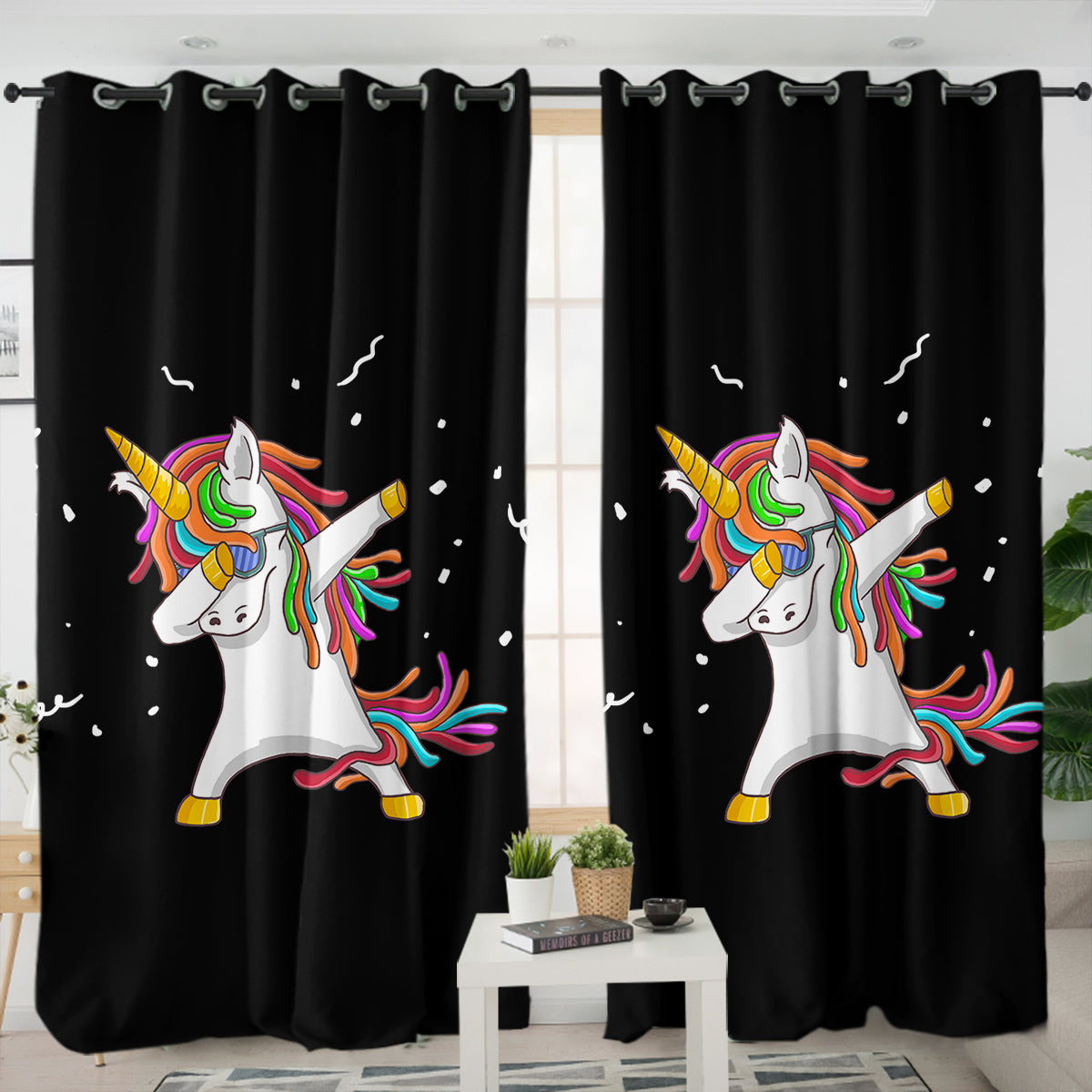 Elegant Swag Dab Unicorn Curtains - 2 Panel Set