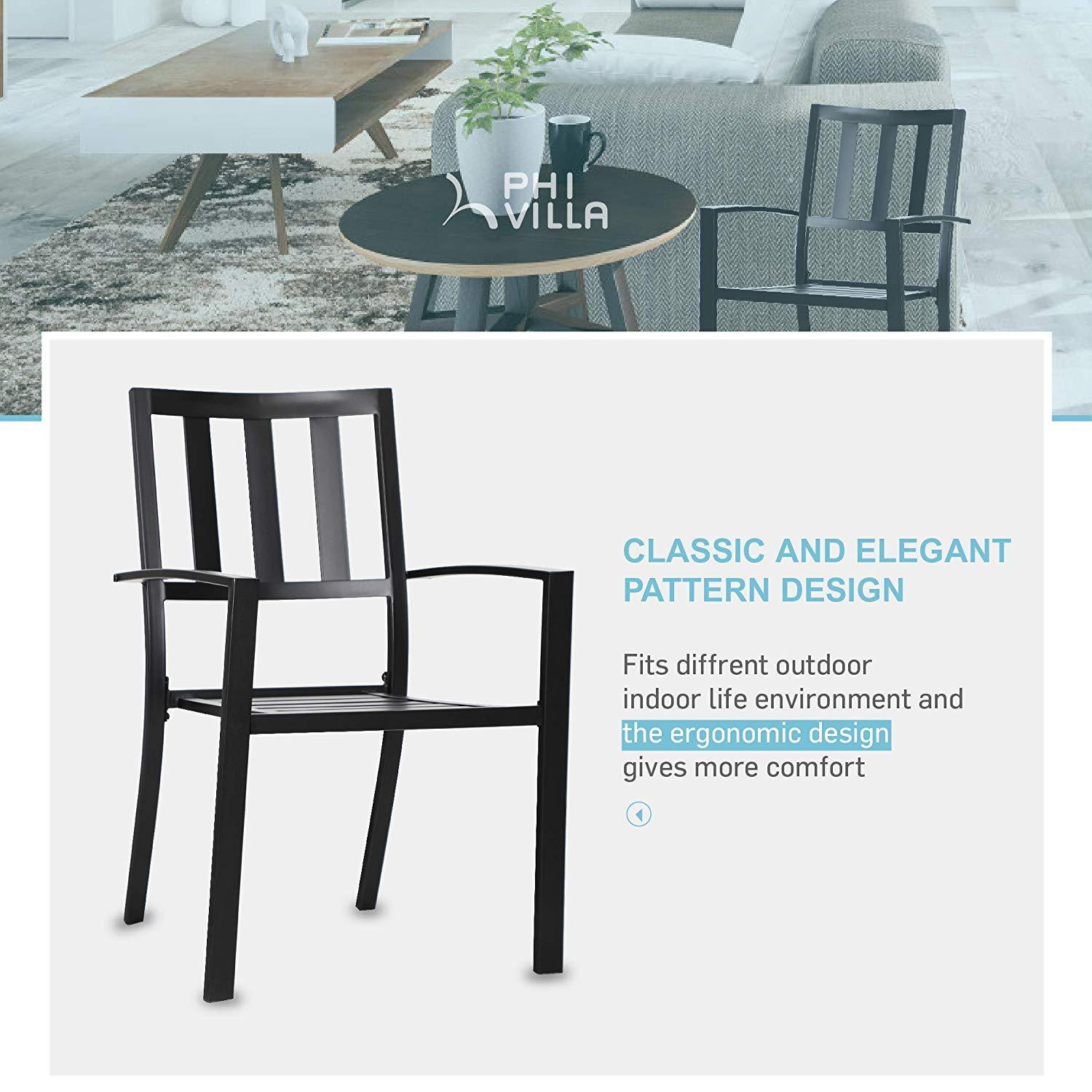 PHI VILLA 7-Piece Outdoor Patio Dining Set with Stackable Chairs and Rectangle Table