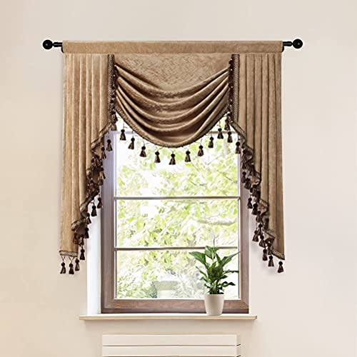 ELKCA Luxurious Double-Sided Chenille Swag Valance for Windows