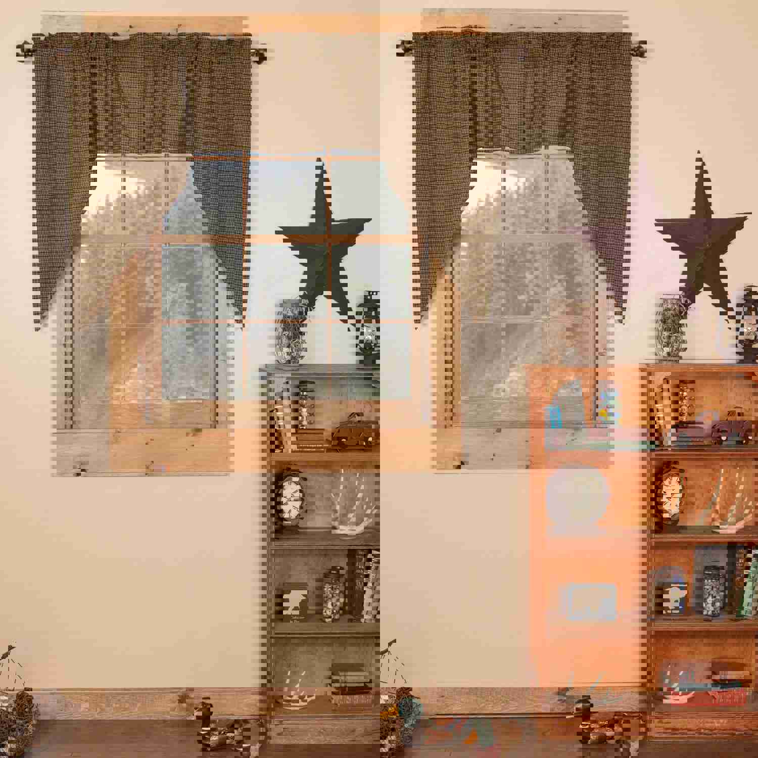 Elegant Country-Style Window Swag Set with Plaid Pattern