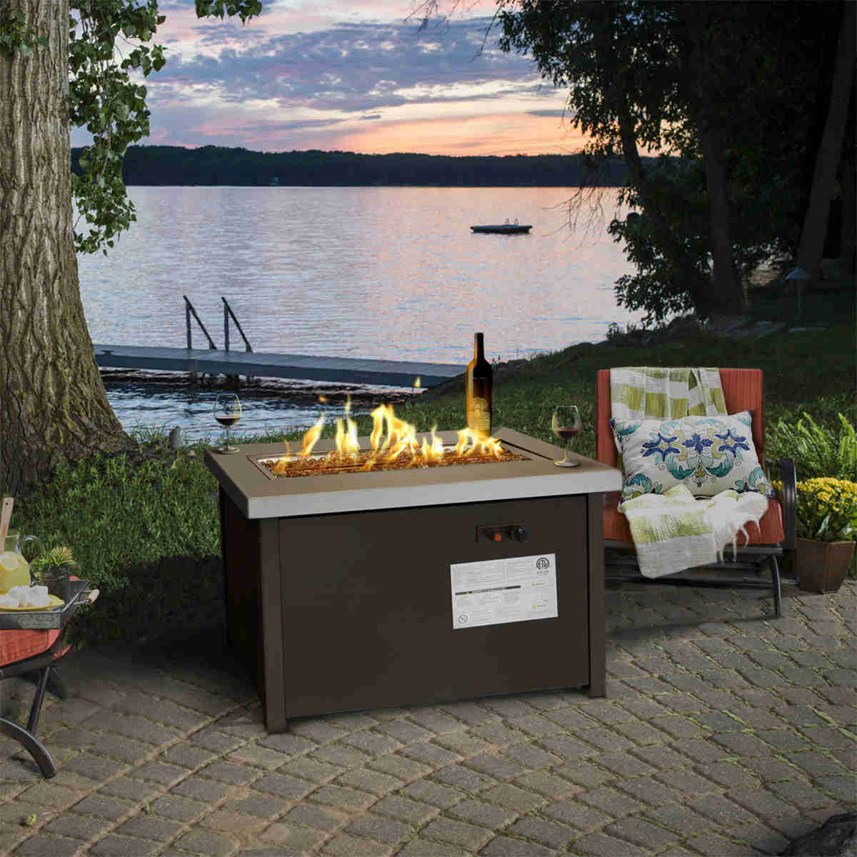 Stainless Steel Outdoor Propane Fire Pit with Adjustable Flame