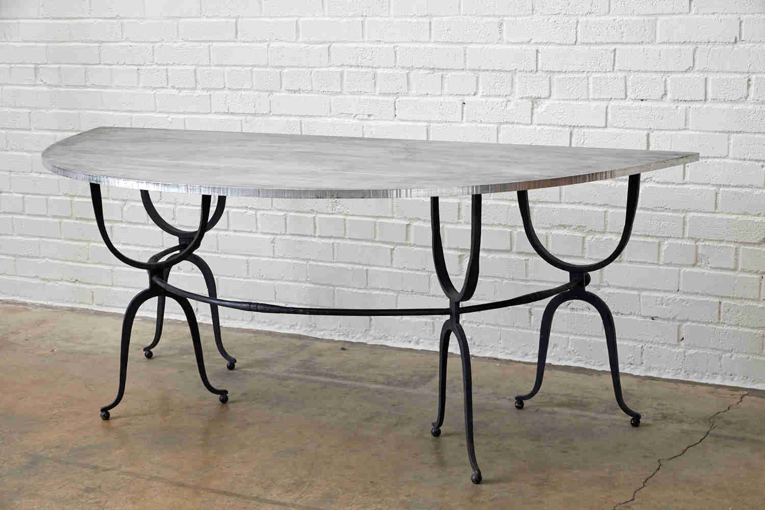 Elegant Italian Demilune Console Table with Steel Top
