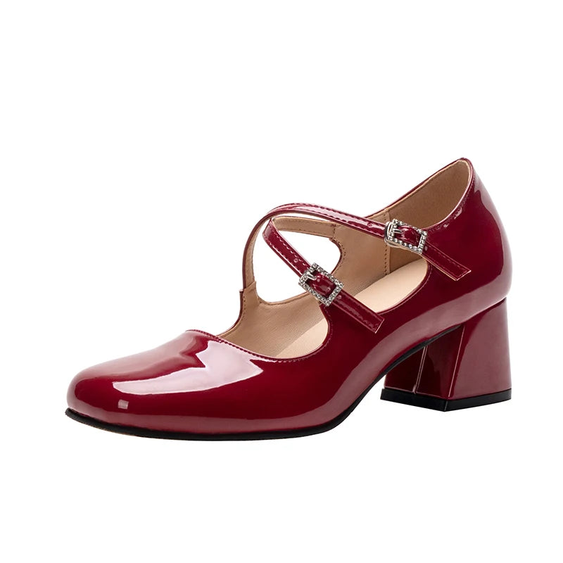 Elegant Vintage Mary Jane Heels with Rhinestone Buckle