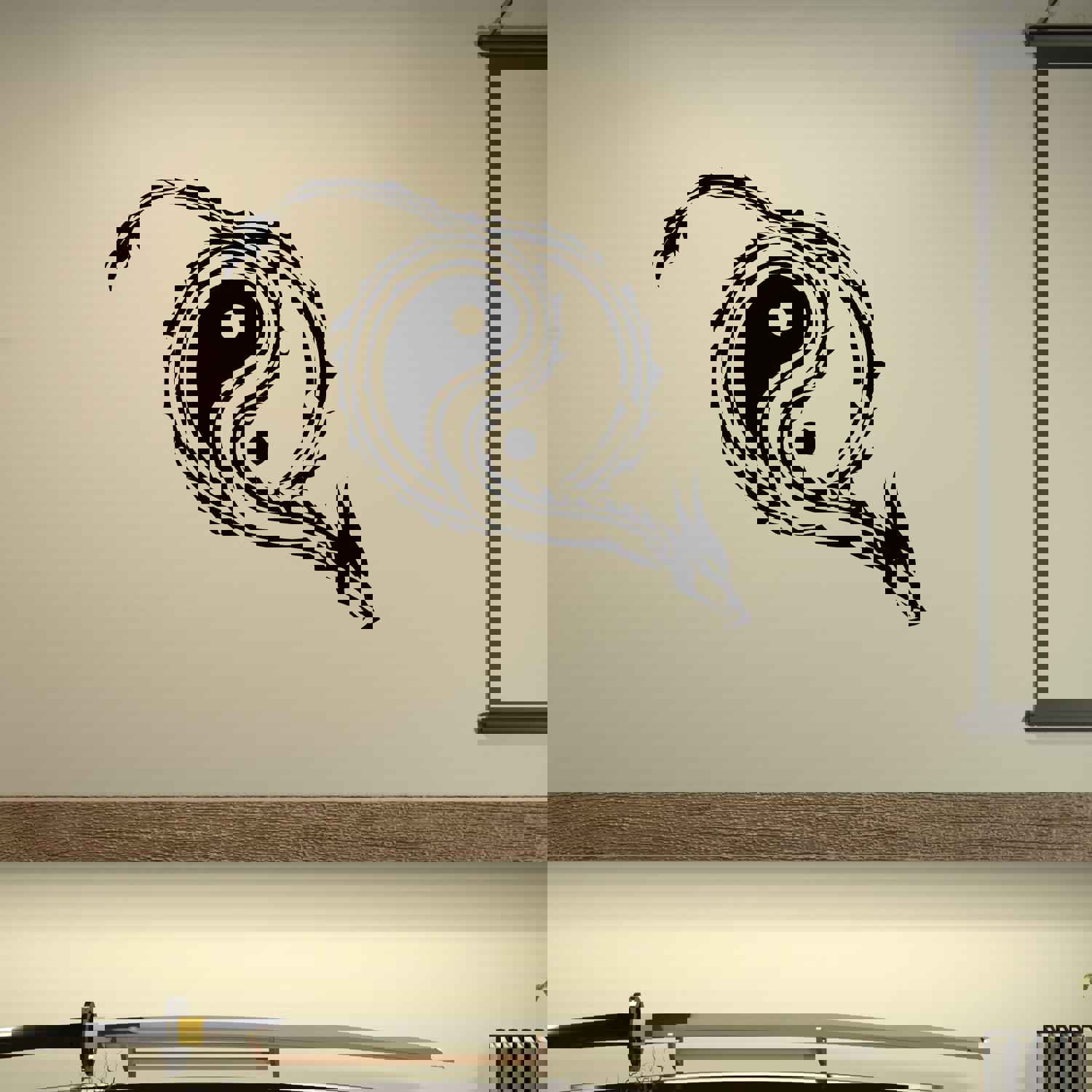 Epic Dragon Yin Yang Vinyl Wall Decal | Oriental Myth Art