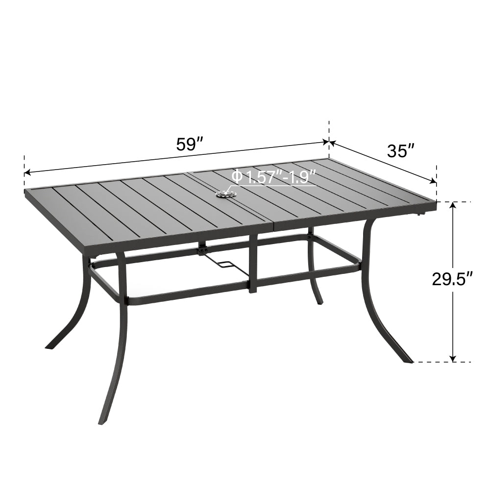 PHI VILLA 8-Piece Outdoor Dining Set with 13ft Umbrella, Steel Table & Swivel Chairs