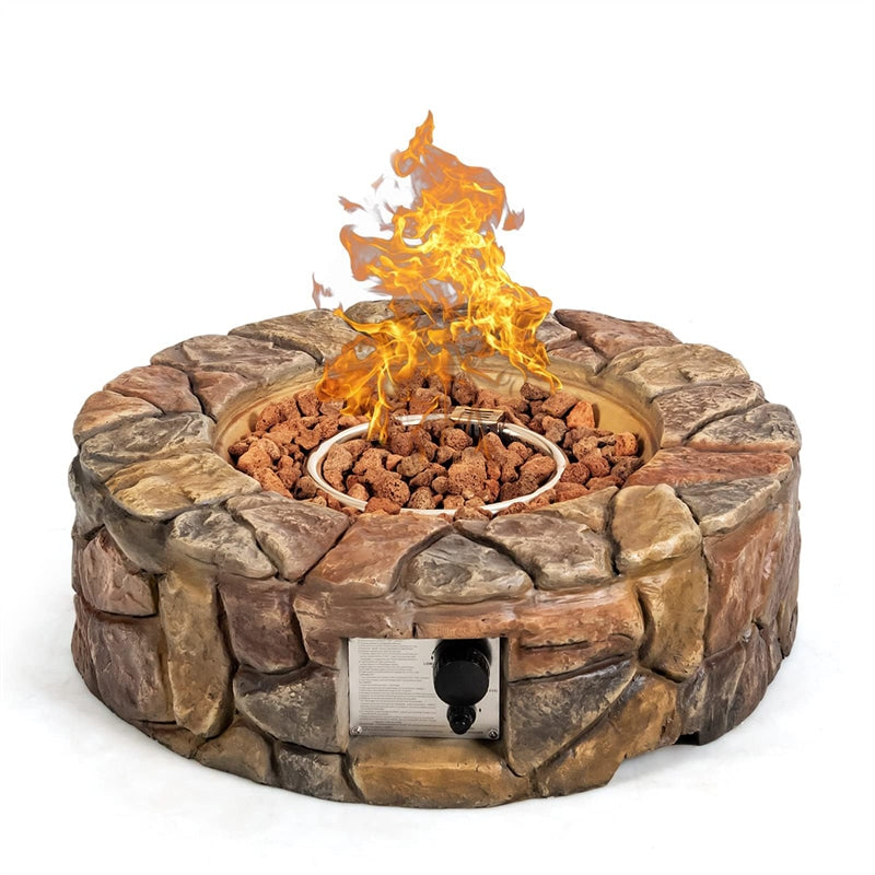 Stainless Steel Outdoor Propane Fire Pit with Lava Rocks & Cover