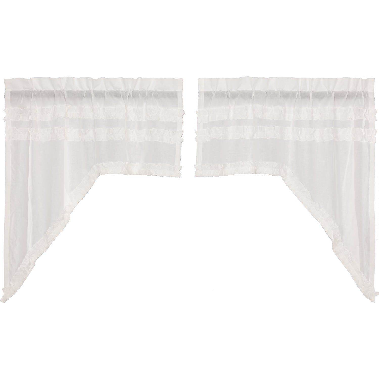 Elegant Farmhouse Style Ruffled Sheer Swag Curtains Set of 2, 36x36x16
