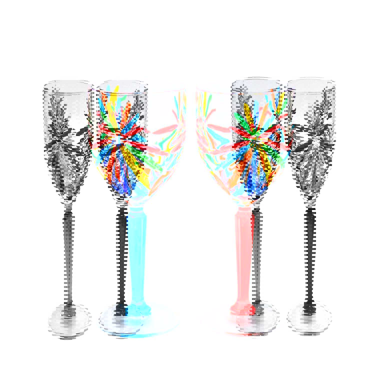 Elegant Starburst Pattern Wine Glasses, Hand-Painted Italian Crystal, Set of 2