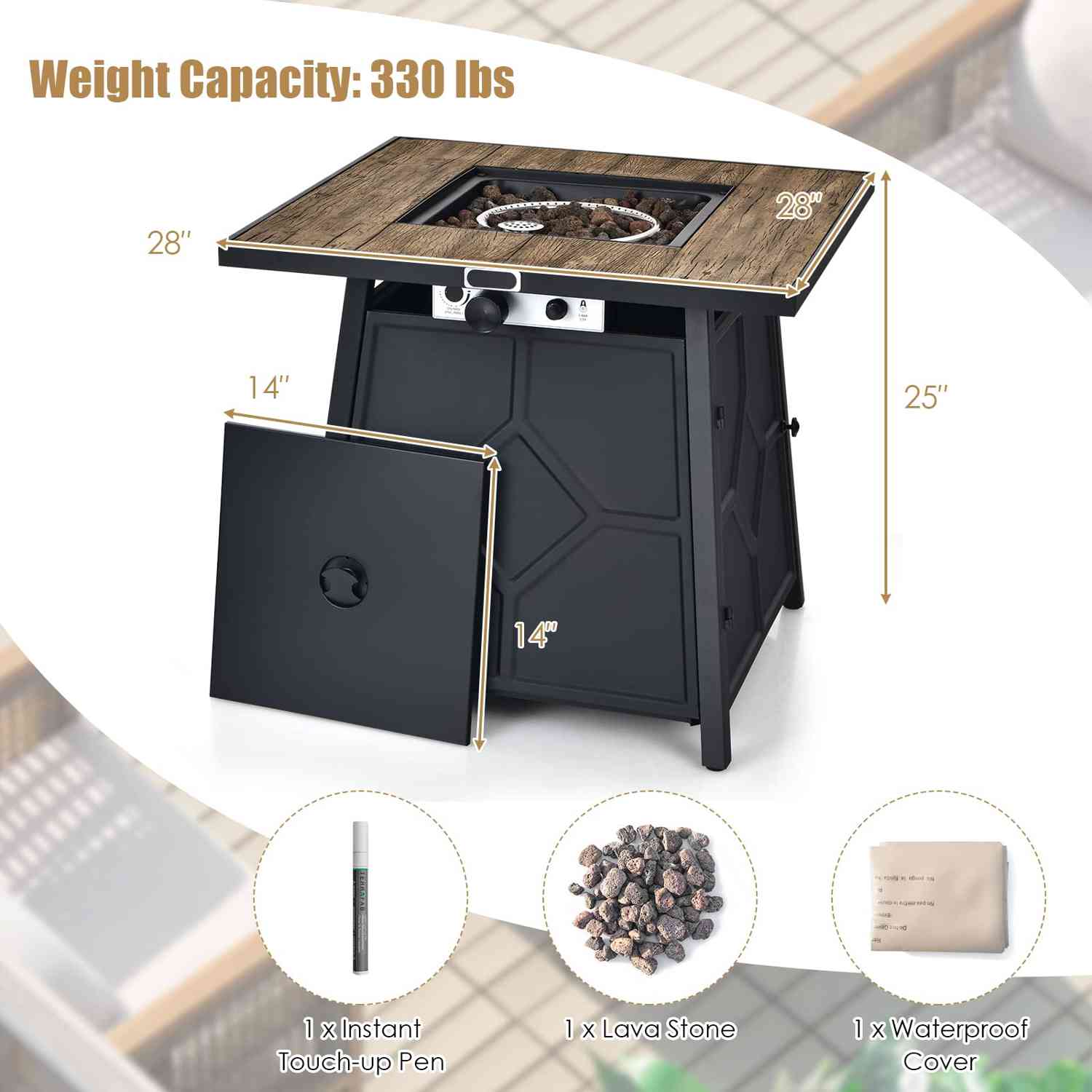 Dual-Purpose Outdoor Propane Fire Pit Table with Removable Lid