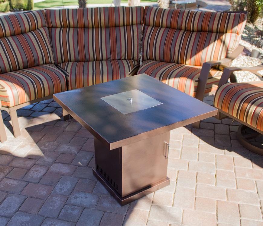 Hiland Outdoor Propane Fire Pit with Hammered Bronze Finish
