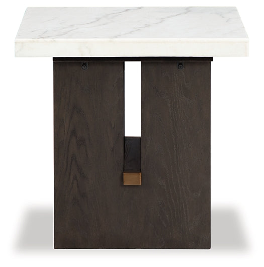 Stylish Burkhaus Rectangular End Table with Natural Marble Top