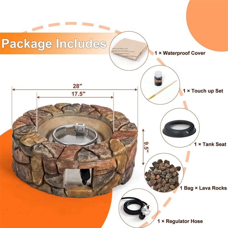 Stainless Steel Outdoor Propane Fire Pit with Lava Rocks & Cover