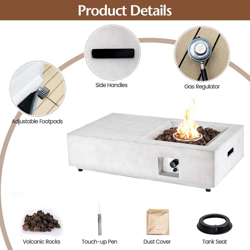 48" Concrete-Style Propane Gas Fire Pit Table with Storage and Safety Features