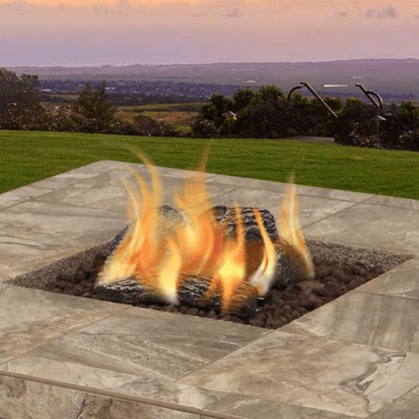 Cal Flame Rectangle Propane Gas Fire Pit with Dining Height and Tile Design
