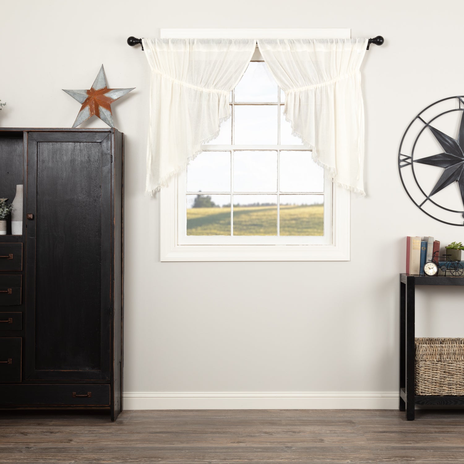 Elegant Tobacco Cloth Swag Curtains with Fringed Detail