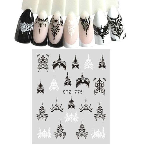Elegant Black and White Nail Art Water Decal