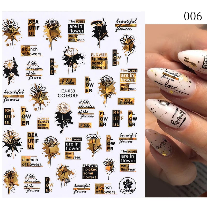 Glamorous 3D Nail Sticker Set, Red Flowers & Colorful Butterfly Leaf Pattern