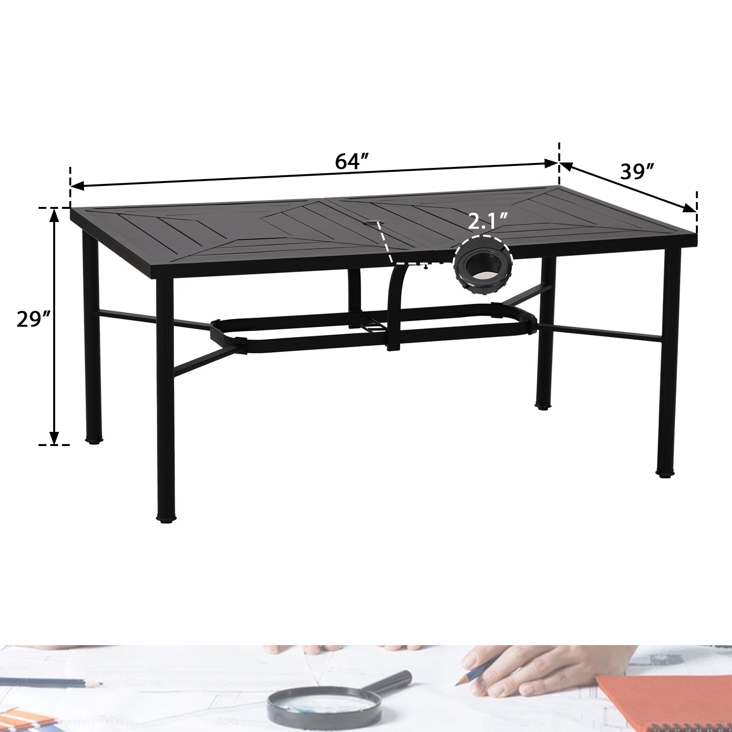 PHI VILLA 7-Piece Outdoor Patio Dining Set with Stackable Chairs and Rectangle Table