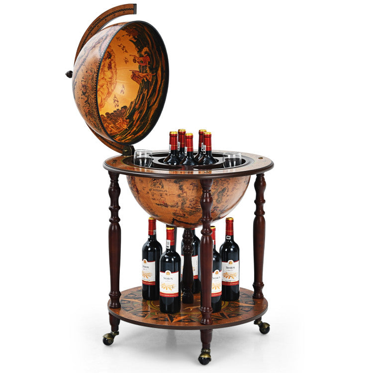 Vintage Globe Wine Bar Stand with Wheels