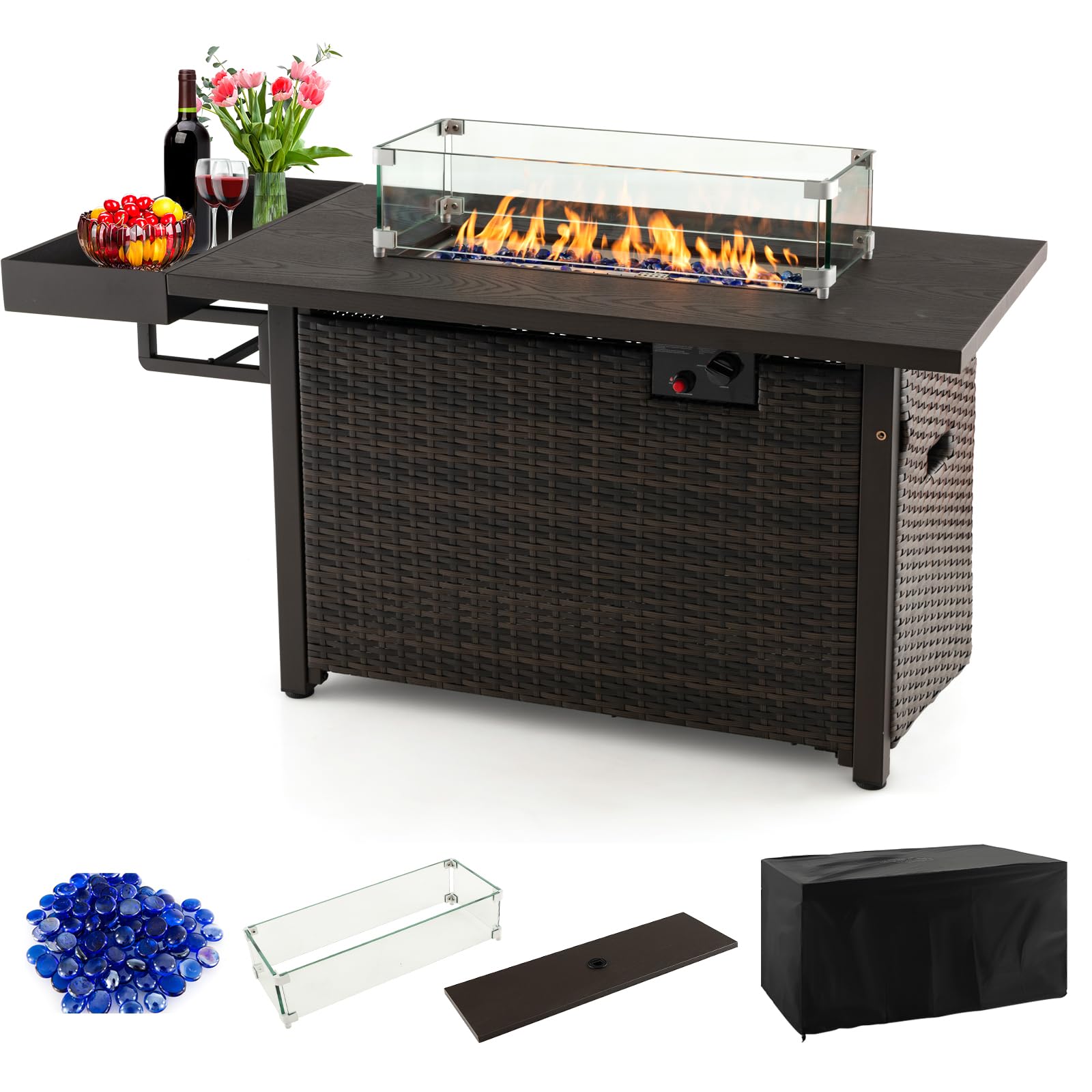 Giantex 52" Outdoor Propane Fire Pit with Wicker Design - 50,000 BTU Gas Fire Table