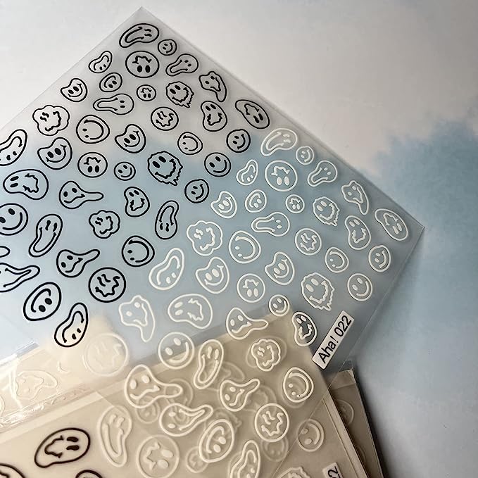 Graffiti Style Smiling Face Nail Stickers - 3D Self-Adhesive Nail Art for Trendy Look