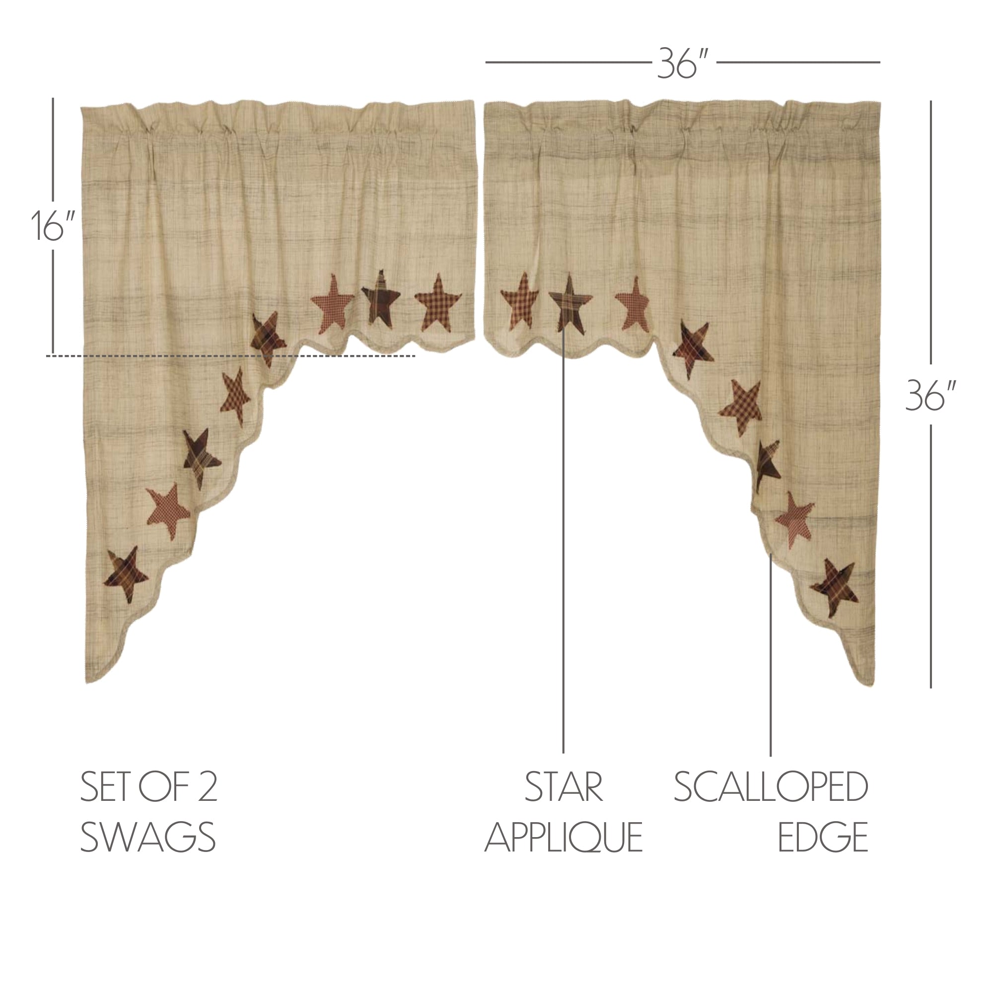 Rustic Star Swag Set for Country-Style Window Decor
