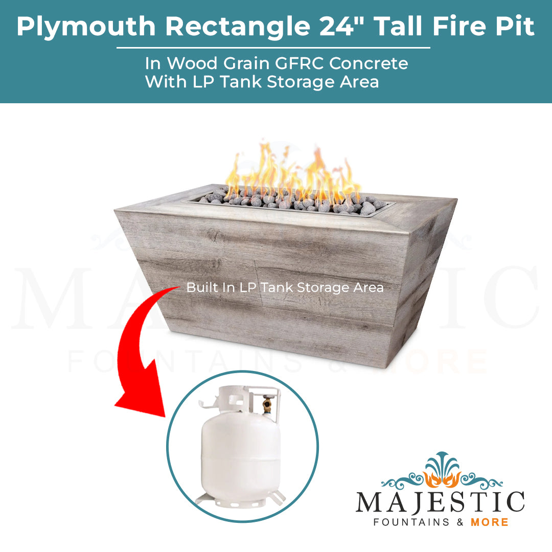 The Outdoor Plus Plymouth Rectangle 24" Woodgrain Concrete Fire Pit with Cover