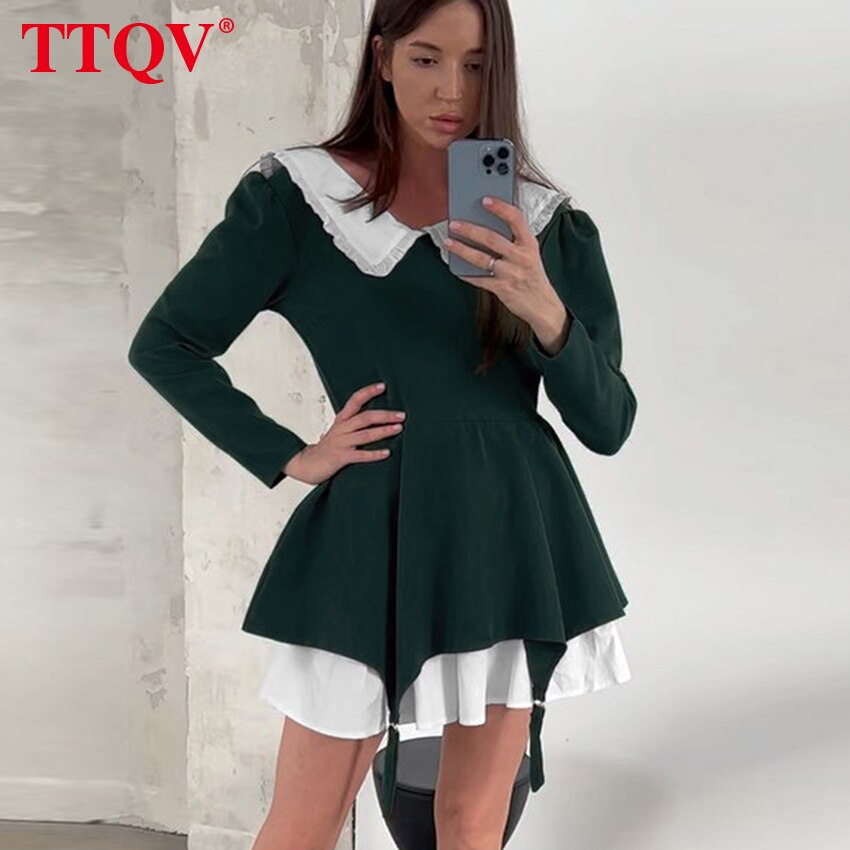 Elegant Ruffled Black Women's Autumn Dress 2022