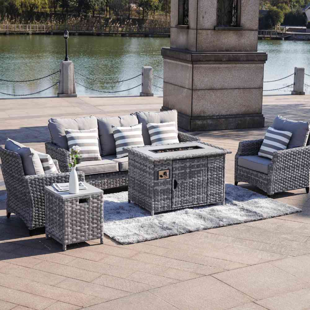 Luxury Outdoor Wicker Furniture Set with Fire Pit