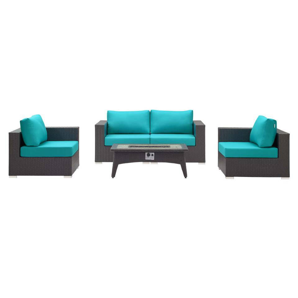 Modway Convene 5-Piece Outdoor Patio Furniture Set with Fire Pit