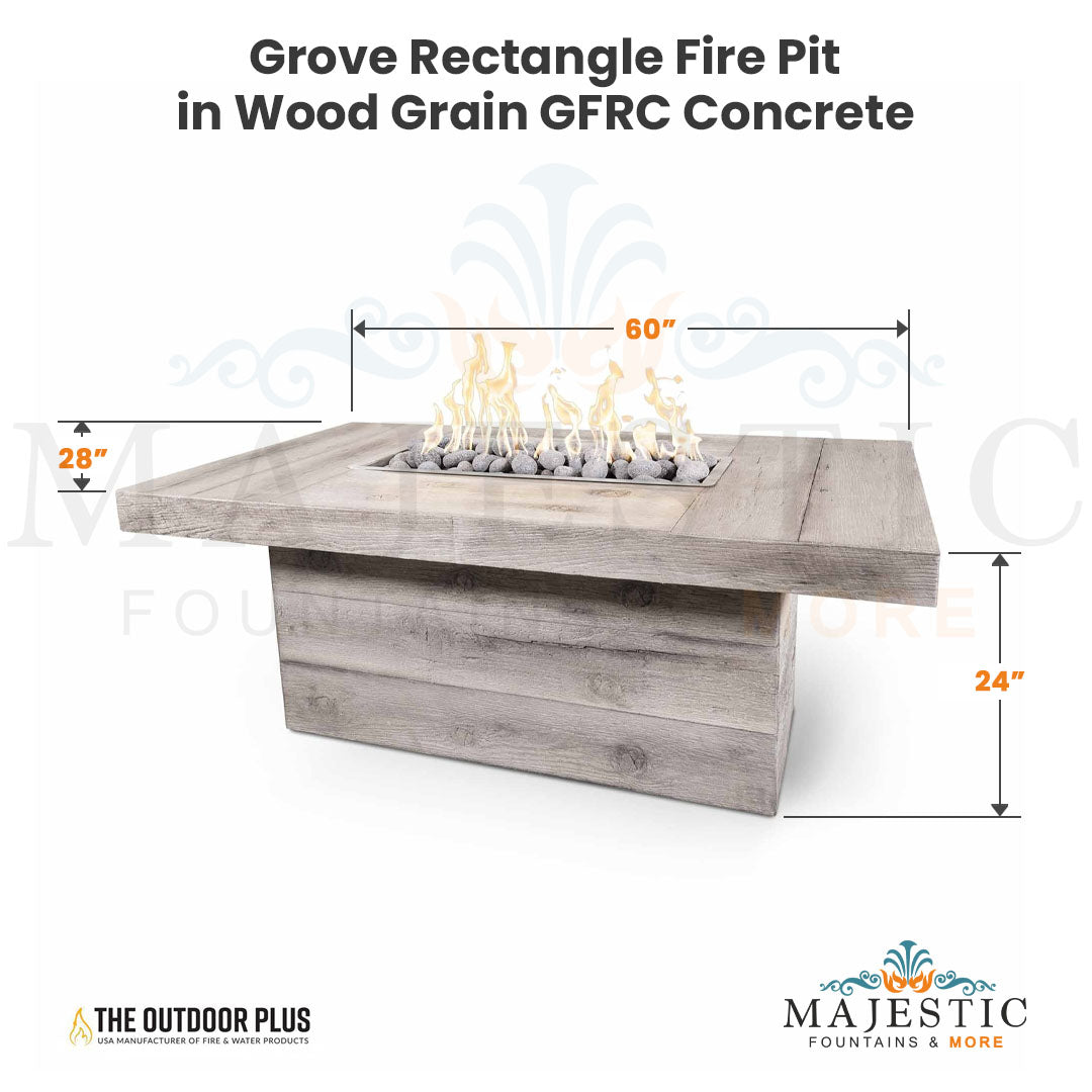 Elegant Outdoor Plus Grove Rectangle Fire Pit with Wood Grain Concrete and Free Cover