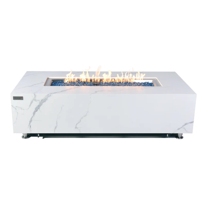 Elementi Plus Carrara Rectangular Marble Fire Pit Table | Luxurious Outdoor Heating
