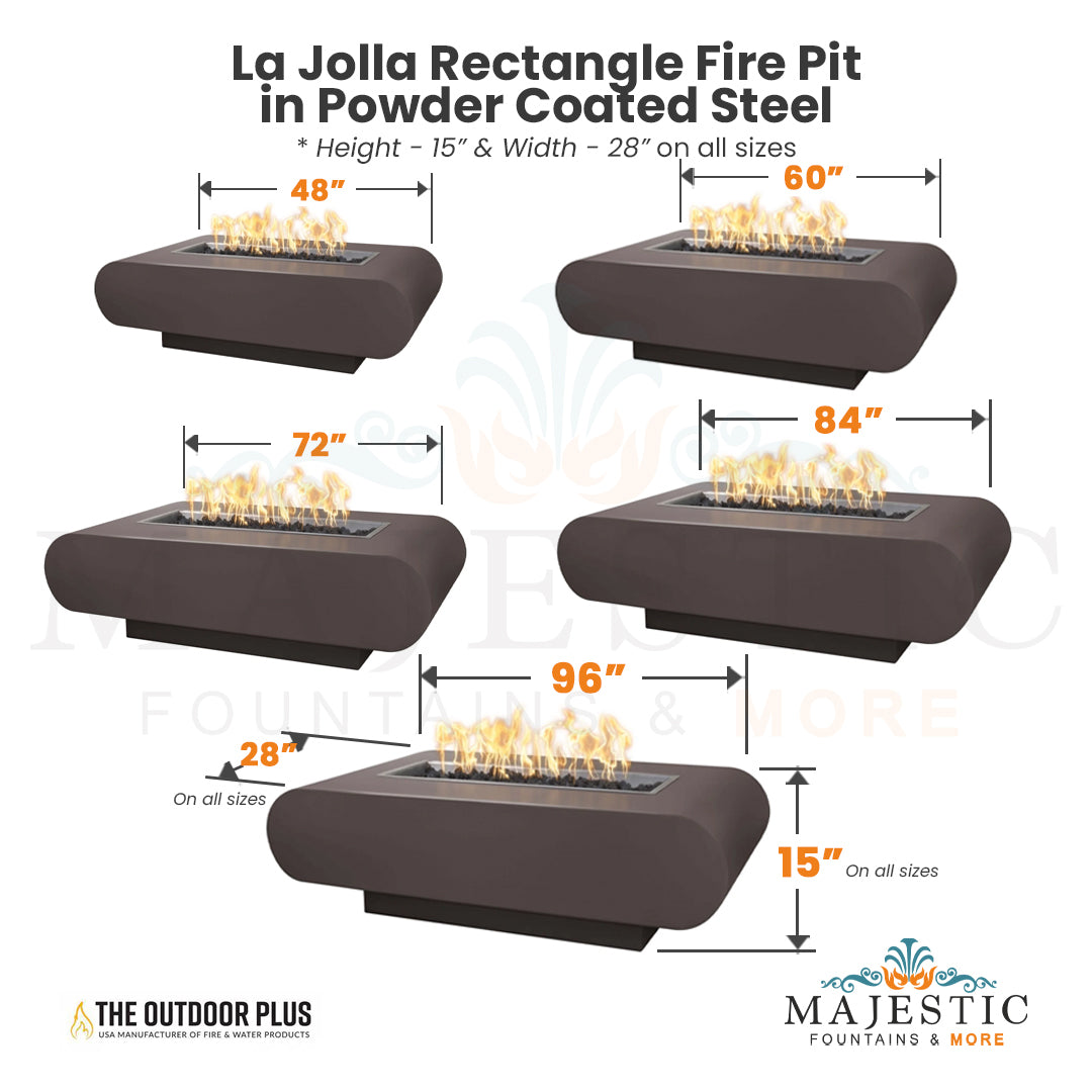 Elegant Outdoor La Jolla Rectangle Fire Pit with Powder Coated Steel and Free Cover