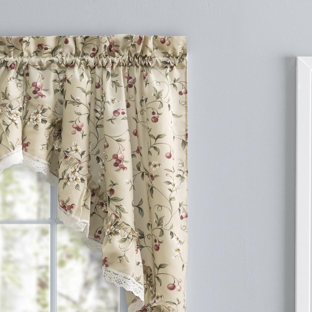 Ellis Curtain Cherries Ruffled Swag with Lace Edge