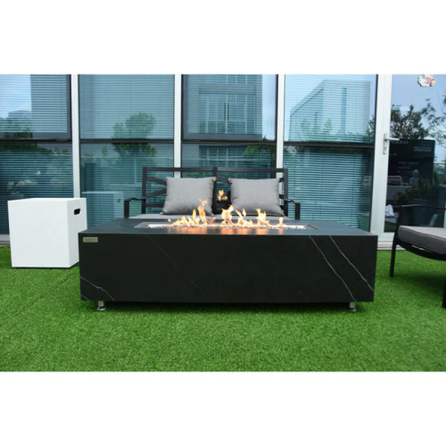 Elementi Plus Varna Rectangular Marble Fire Pit Table - OFP121BB