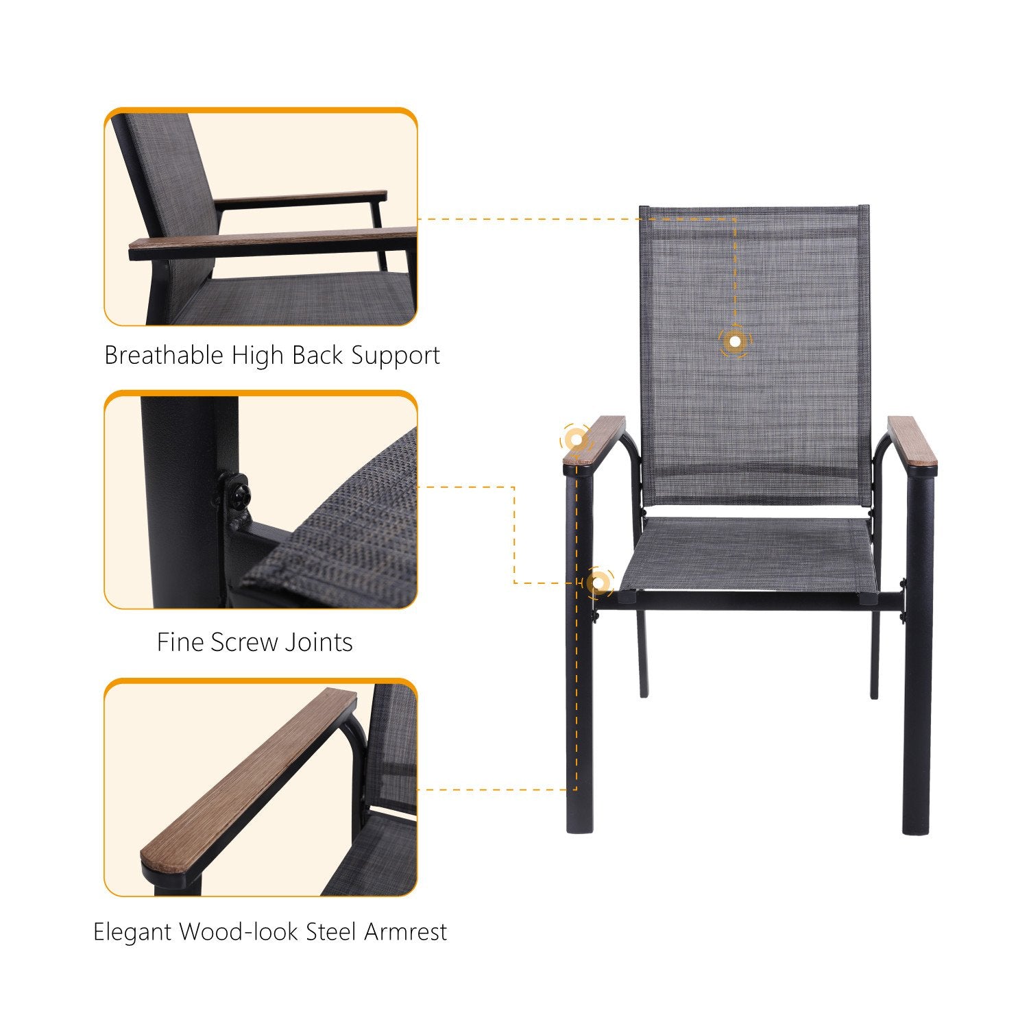 PHI VILLA Outdoor Dining Set with Textilene Chairs & Adjustable Table