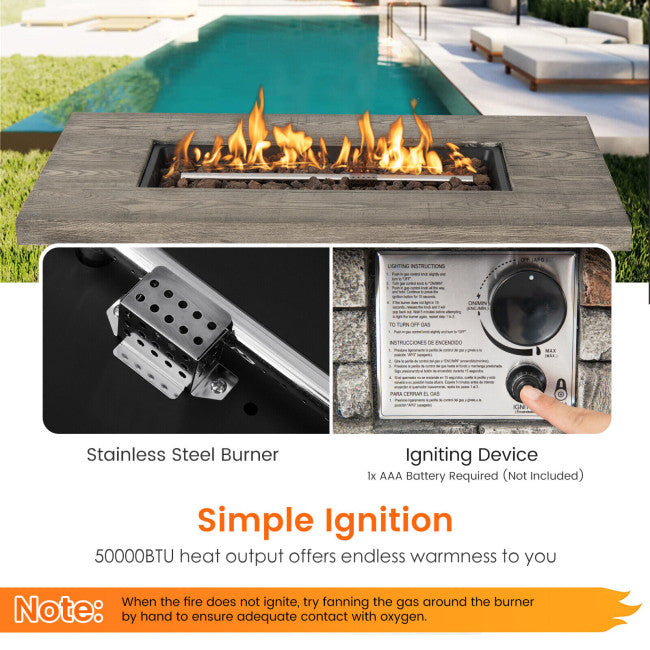 Durable Rectangle Propane Gas Fire Pit Table with 50,000 BTU Heating