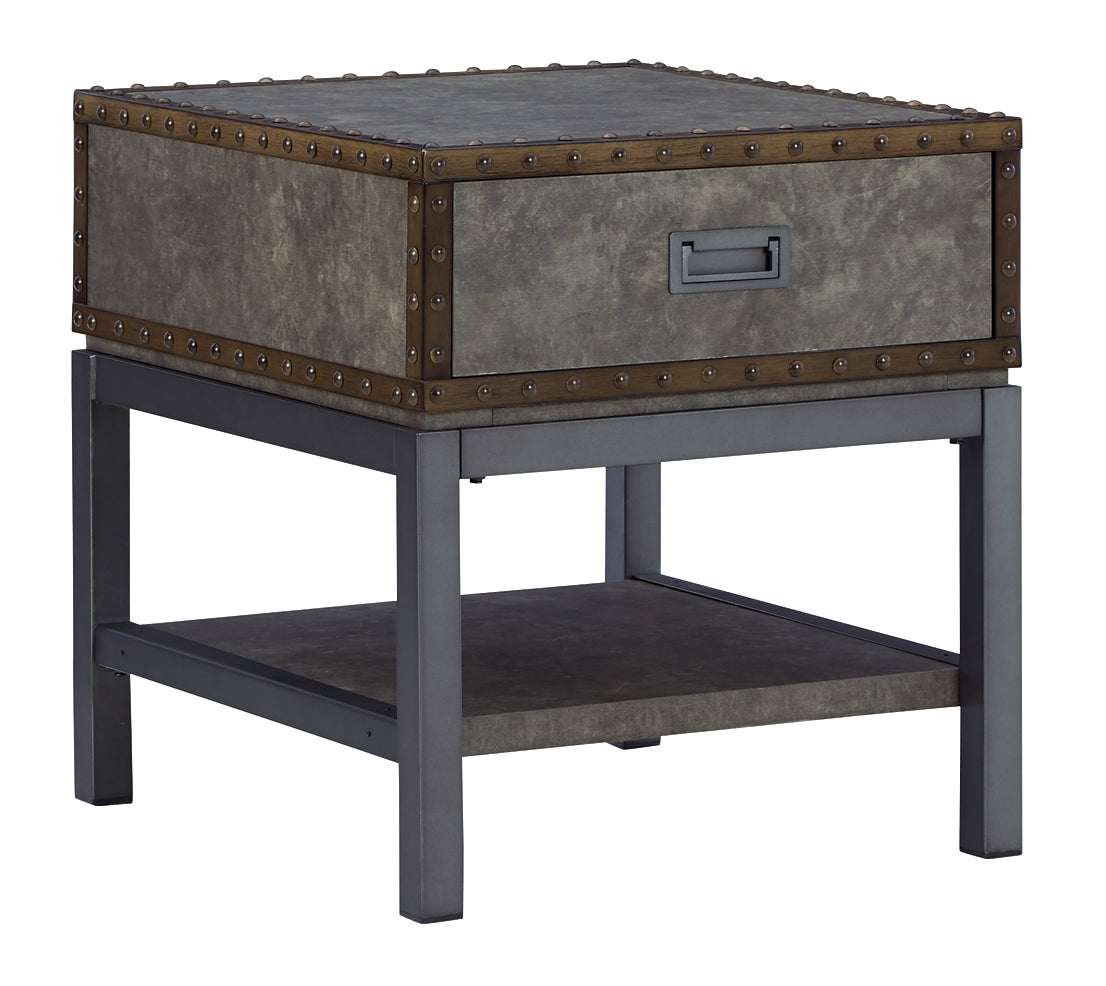 Vintage Industrial Style End Table with USB Charging