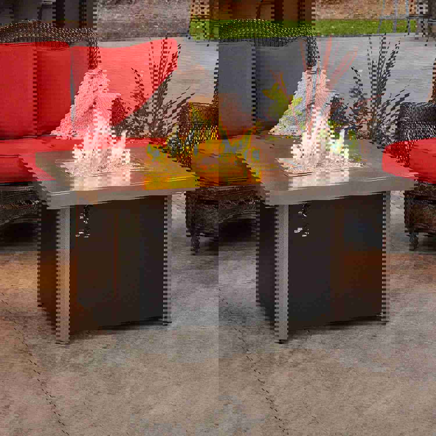 Caden Rectangular Gas Fire Pit Table with Crystal Fire® Plus Burner